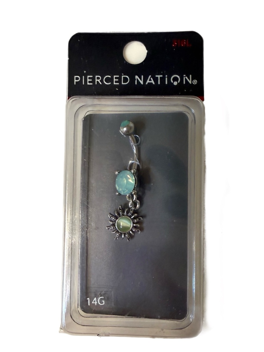 Pierced Nation 14g Sun Blue Green Stone Belly Button Charm Piercing